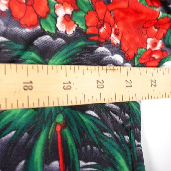 Tropical Mens Shirt Large Hawaiian Camp Black Floral Red Bahamas AMERICAN ESPRIT - Picture 3 of 8